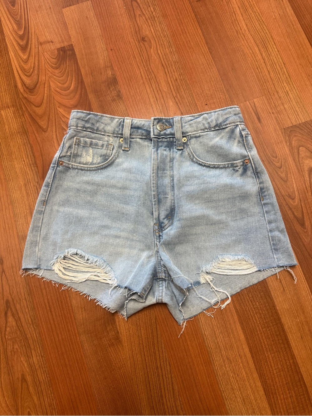 wild fable Light Blue Distressed High-Rise Denim Shorts